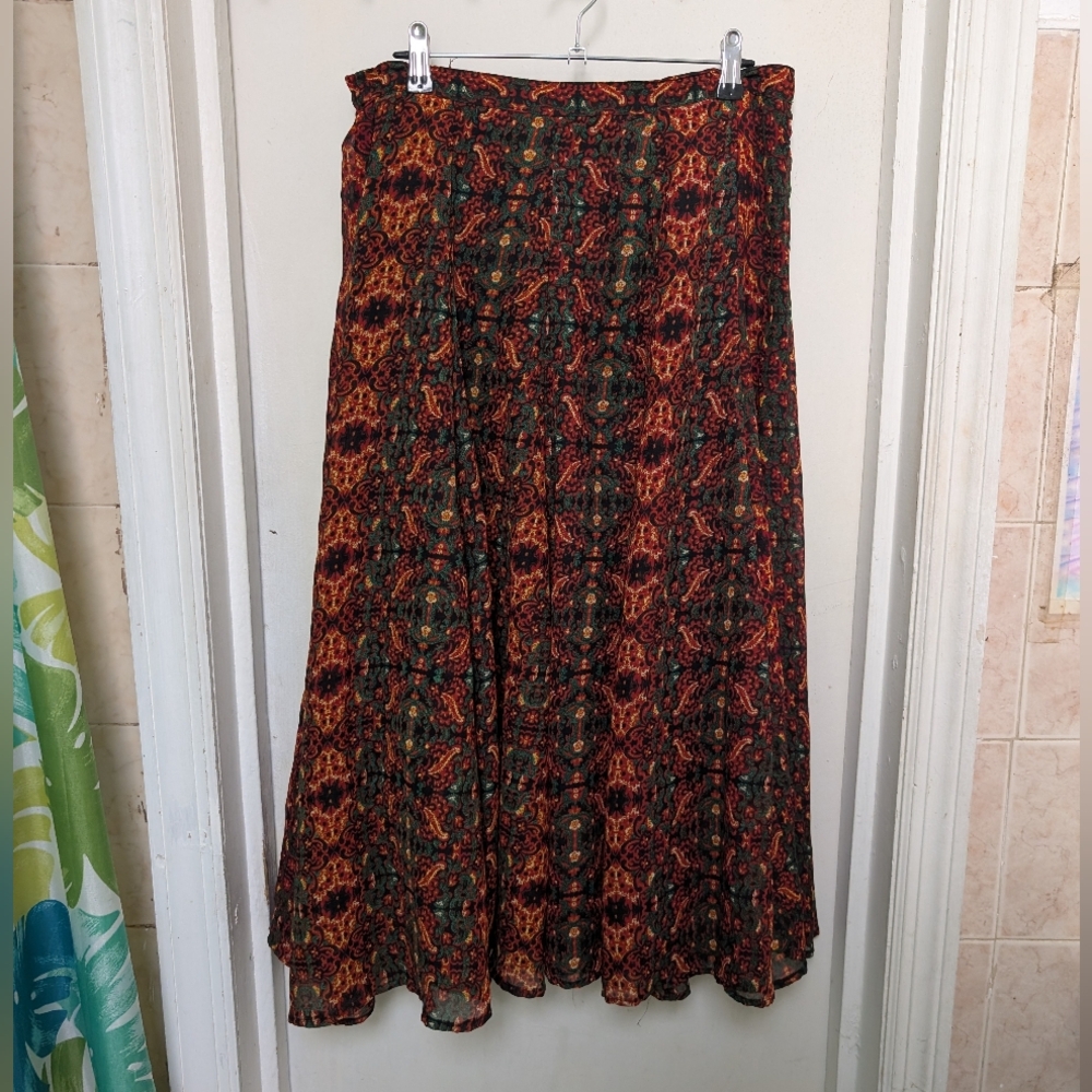 Mix Nouveau Maxi Skirt M Boho Spring Summer Orange Green Abstract Print